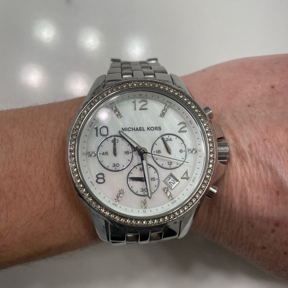 Michael Kors Silver Watch with Crystal Accents